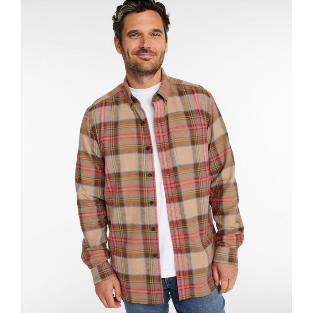 L.L. Bean Antique Dress Stewart Scotch Plaid Flannel Shirt Trad Fit Shirt L Tall